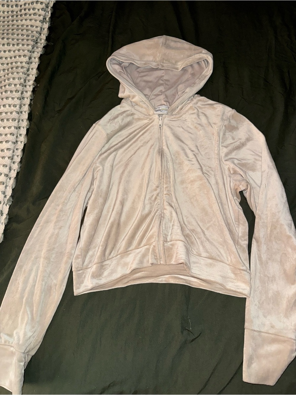 aerie light pink velour zip-up hoodie